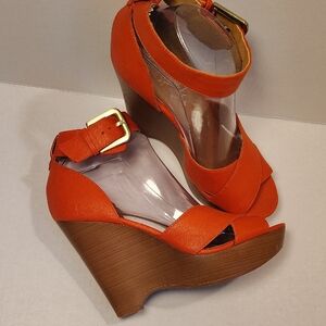 Nine West Vibrant Orange Wedge Sandals